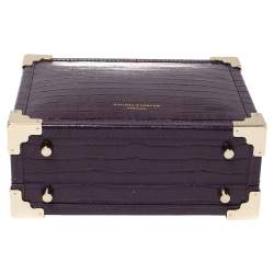 Aspinal Of London Purple Croc Embossed Leather Trunk Top Handle Bag