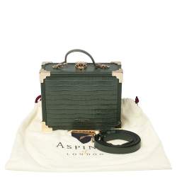 Aspinal of London Green Croc Embossed Leather Trinket Top Handle Bag 