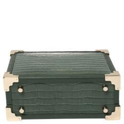 Aspinal of London Green Croc Embossed Leather Trinket Top Handle Bag 