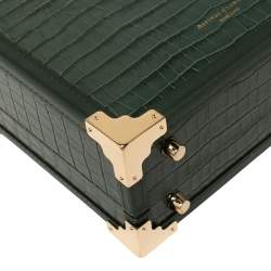 Aspinal of London Green Croc Embossed Leather Trinket Top Handle Bag 