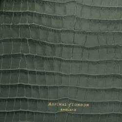 Aspinal of London Green Croc Embossed Leather Trinket Top Handle Bag 