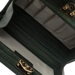 Aspinal of London Green Croc Embossed Leather Trinket Top Handle Bag 