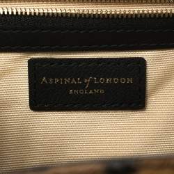 Aspinal Of London Black/Beige Leather and Coated Canvas Trunk Top Handle Bag