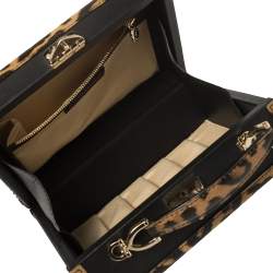 Aspinal Of London Black/Beige Leather and Coated Canvas Trunk Top Handle Bag