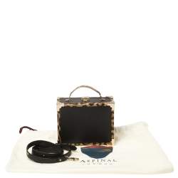 Aspinal Of London Black/Beige Leather and Coated Canvas Trunk Top Handle Bag