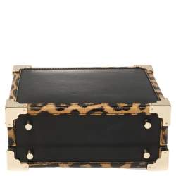 Aspinal Of London Black/Beige Leather and Coated Canvas Trunk Top Handle Bag