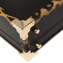 Aspinal Of London Black/Beige Leather and Coated Canvas Trunk Top Handle Bag