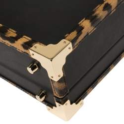 Aspinal Of London Black/Beige Leather and Coated Canvas Trunk Top Handle Bag
