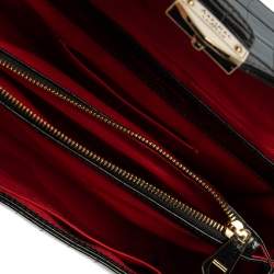 Aspinal Of London Black Croc Embossed Leather Mayfair Top Handle Bag