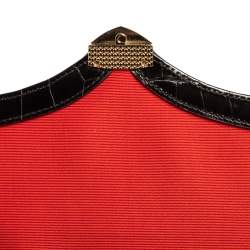 Aspinal Of London Black Croc Embossed Leather Mayfair Top Handle Bag