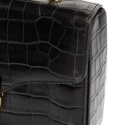 Aspinal Of London Black Croc Embossed Leather Mayfair Top Handle Bag