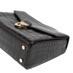 Aspinal Of London Black Croc Embossed Leather Mayfair Top Handle Bag