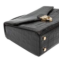 Aspinal Of London Black Croc Embossed Leather Mayfair Top Handle Bag
