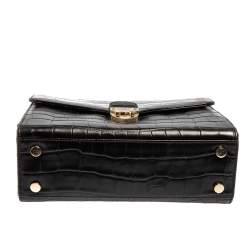 Aspinal Of London Black Croc Embossed Leather Mayfair Top Handle Bag