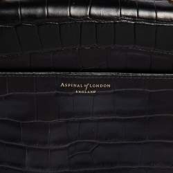 Aspinal Of London Black Croc Embossed Leather Mayfair Top Handle Bag
