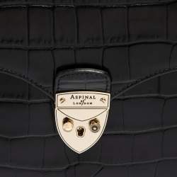 Aspinal Of London Black Croc Embossed Leather Mayfair Top Handle Bag