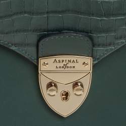 Aspinal Of London Green Croc Embossed and Leather Mayfair Top Handle Bag