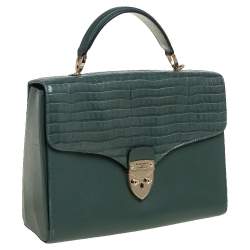 Aspinal Of London Green Croc Embossed and Leather Mayfair Top Handle Bag