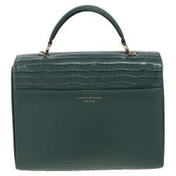 Aspinal Of London Green Croc Embossed and Leather Mayfair Top Handle Bag