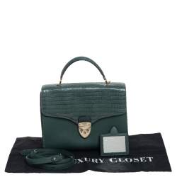 Aspinal Of London Green Croc Embossed and Leather Mayfair Top Handle Bag