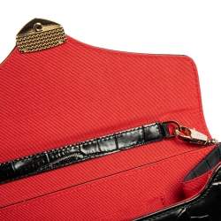 Aspinal Of London Black Croc Embossed Leather Chain Mayfair Shoulder Bag