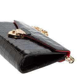 Aspinal Of London Black Croc Embossed Leather Chain Mayfair Shoulder Bag