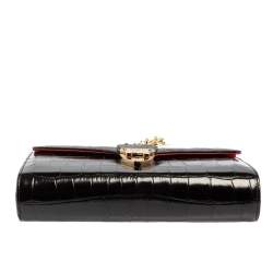 Aspinal Of London Black Croc Embossed Leather Chain Mayfair Shoulder Bag
