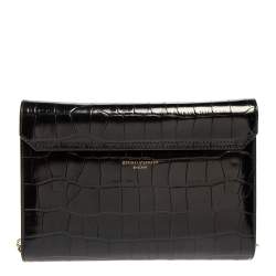 Aspinal Of London Black Croc Embossed Leather Chain Mayfair Shoulder Bag