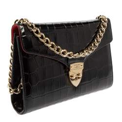 Aspinal Of London Black Croc Embossed Leather Chain Mayfair Shoulder Bag