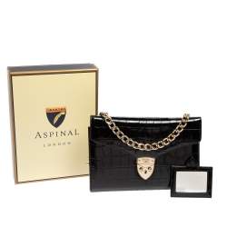 Aspinal Of London Black Croc Embossed Leather Chain Mayfair Shoulder Bag