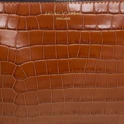 Aspinal Of London Brown Croc Embossed Leather Soho Wristlet Clutch
