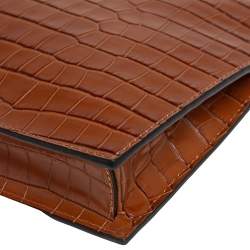 Aspinal Of London Brown Croc Embossed Leather Soho Wristlet Clutch