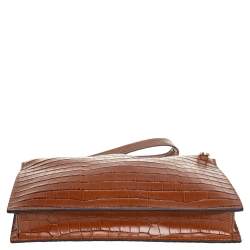 Aspinal Of London Brown Croc Embossed Leather Soho Wristlet Clutch