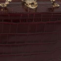 Aspinal Of London Burgundy Croc Embossed Leather Trunk Top Handle Bag