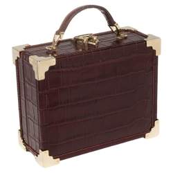 Aspinal Of London Burgundy Croc Embossed Leather Trunk Top Handle Bag