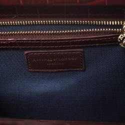 Aspinal Of London Burgundy Croc Embossed Leather Trunk Top Handle Bag