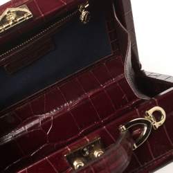 Aspinal Of London Burgundy Croc Embossed Leather Trunk Top Handle Bag