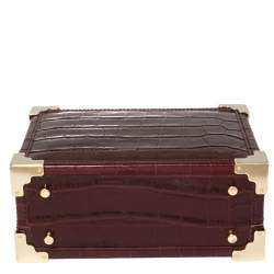Aspinal Of London Burgundy Croc Embossed Leather Trunk Top Handle Bag