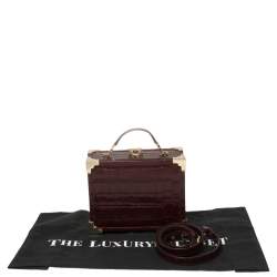Aspinal Of London Burgundy Croc Embossed Leather Trunk Top Handle Bag