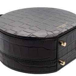 Aspinal Of London Black Croc Embossed Leather Hat Box Shoulder Bag