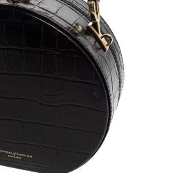Aspinal Of London Black Croc Embossed Leather Hat Box Shoulder Bag