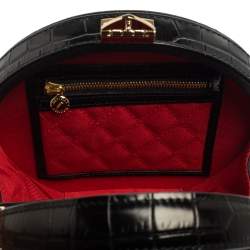 Aspinal Of London Black Croc Embossed Leather Hat Box Shoulder Bag
