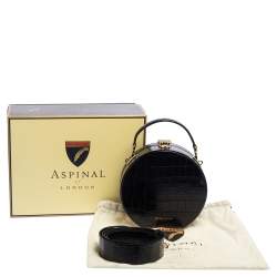 Aspinal Of London Black Croc Embossed Leather Hat Box Shoulder Bag