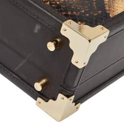 Aspinal of London Brown Leather and Python Effect Trunk Top Handle Bag
