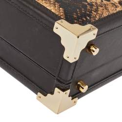 Aspinal of London Brown Leather and Python Effect Trunk Top Handle Bag