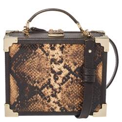 Aspinal of London Brown Leather and Python Effect Trunk Top Handle Bag
