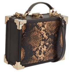 Aspinal of London Brown Leather and Python Effect Trunk Top Handle Bag
