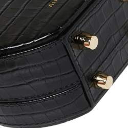 Aspinal Of London Black Croc Embossed Leather Hat Box Shoulder Bag