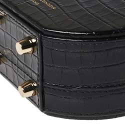 Aspinal Of London Black Croc Embossed Leather Hat Box Shoulder Bag