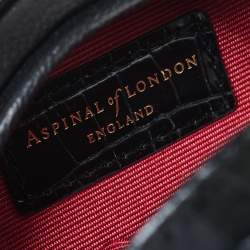 Aspinal Of London Black Croc Embossed Leather Hat Box Shoulder Bag